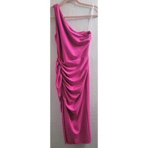 Katie May New Age Dress Electric Pink One Shoulder Ruched Midi Cocktail S